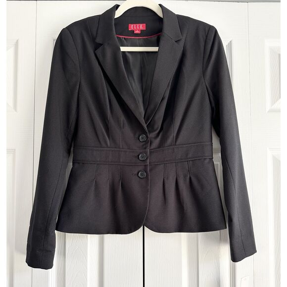 NWT Elle Blazer Womens Size 6 Black Pinstripe Peplum Tailored Three Button - Picture 1 of 9